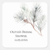 Elegante witte winterdennen bruidsdouche vierkante sticker (Voorkant)