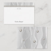 Elegante witte zijde & parels monogram notitiekaartje (Voorkant / Achterkant)