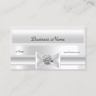 Elegante Witte Zijde Zilveren Boog Sieraden Visitekaartje