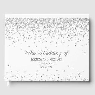 Elegante witte zilveren diamant glinsterende bruil gastenboek