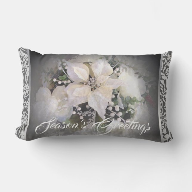 Elegante witte & zilveren kerst poinsettia kussen (Voorkant)