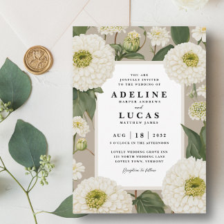 Elegante Witte Zinnia Bloem Ivoor Bloemen Huwelijk Kaart
