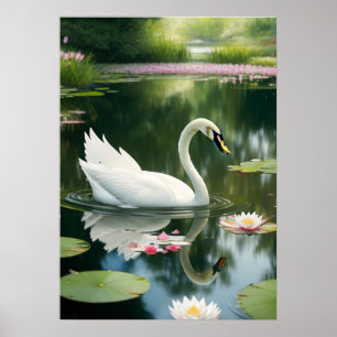 Elegante witte zwaan in een Forest River Art Print