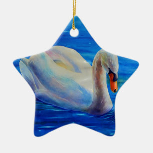 Elegante witte zwaan waterverf schilderij keramisch ornament