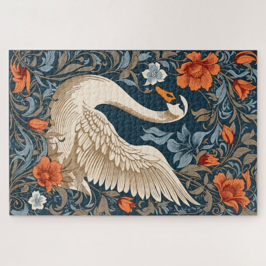 Elegante witte zwaan William Morris geïnspireerd F Legpuzzel (Horizontaal)