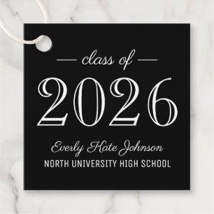 Elegante witte zwarte afstuderen klas van 2026 bedankjes labels