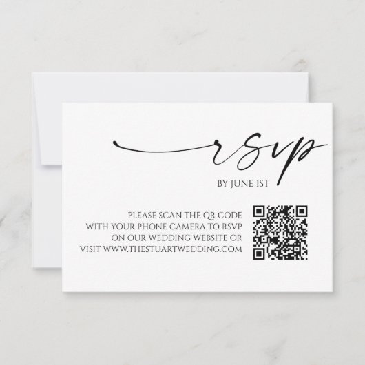 Elegante witte zwarte QR-code bruiloft RSVP-Kaart RSVP Kaartje (Voorkant)