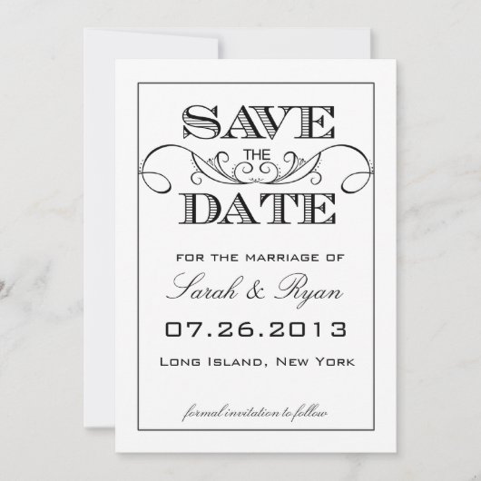 Elegante witte & zwarte 'Save the Date'-aankondigi Save The Date (Voorkant)