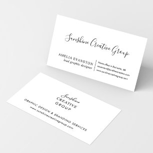 Elegante witte zwarte script professioneel visitekaartje