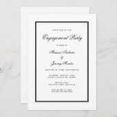 Elegante witte zwarte script verlovingsfeest kaart (Voorkant / Achterkant)