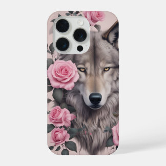 Elegante Wolf en Roos iPhone 15 Pro Hoesje