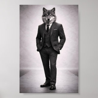 Elegante Wolf in Klassiek Pak Portret Poster