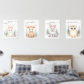 Elegante Woodland Animal Waterverf Girly Nursery Muurkunst Sets (Slaapkamer)