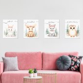 Elegante Woodland Animal Waterverf Girly Nursery Muurkunst Sets (Woonkamer)