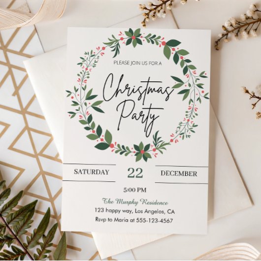 Elégante Wreath Christmas Party Invitation
