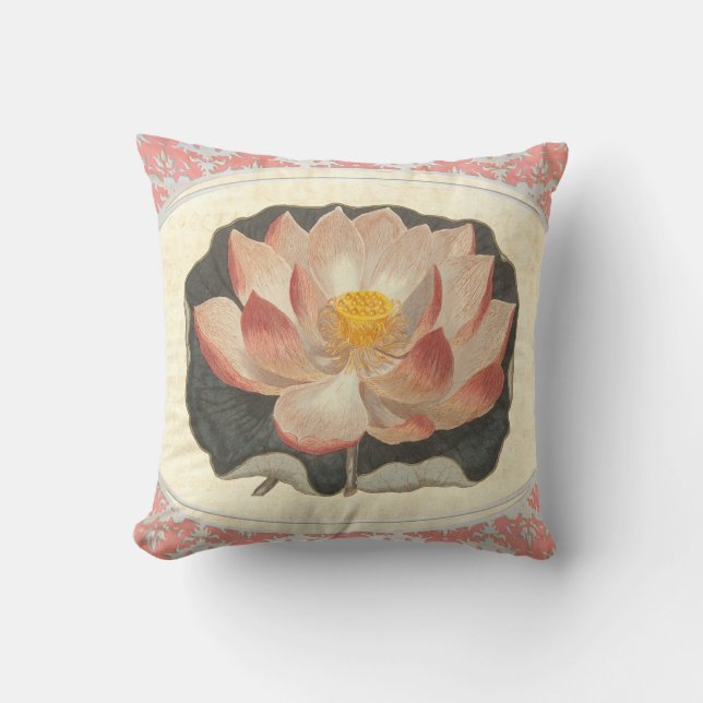 Elegante  Yoga Lotus Blossom Peach Damask Kussen (Voorkant)