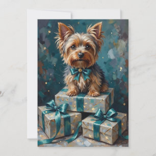 Elegante Yorkshire Terrier-hond Kerstcadeau stapel Feestdagenkaart