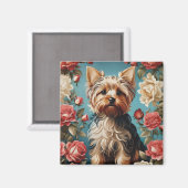Elegante Yorkshire Terrier Portrait Roos Tuin Magneet (Voorkant / Achterkant)