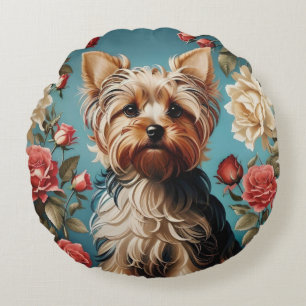 Elegante Yorkshire Terrier Portrait Roos Tuin Rond Kussen