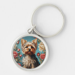 Elegante Yorkshire Terrier Portrait Roos Tuin Sleutelhanger