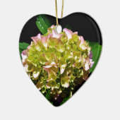 Elegante zacht groene roze groene bloemenhortensia keramisch ornament (Links)