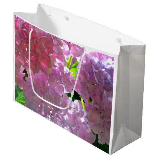 Elegante zacht roze bloemblaadjes roze hortensia's large cadeauzakje (Voorkant Gekanteld)