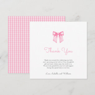 Elegante Zacht Roze Strik Baby Shower Bedankkaart