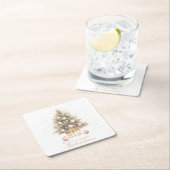 Elegante Zacht Roze Waterverf Vrolijke Kerstboom Vierkante Kartonnen Onderzetter (Insitu)