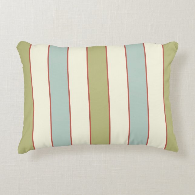 Elegante zachte blauwe, groene en crème strepen accent kussen (Voorkant)