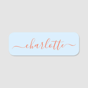 Elegante zachte blauwe oranje script moderne naam naamplaatje