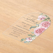 Elegante zachte blos roze bloemengroen bruiloft acryl uitnodigingen (Laagn)