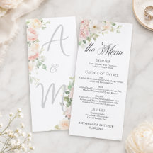 Elegante zachte blosende rozen 4x9'' trouwmenu