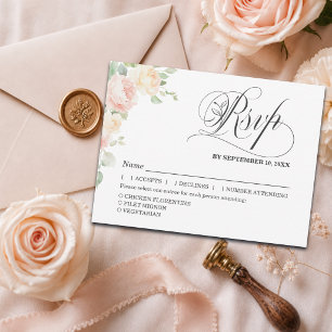 Elegante zachte blosende rozen trouw-RSVP met maal Briefkaart