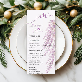 Elegante zachte blosserige lavendel bloemige bruil menu