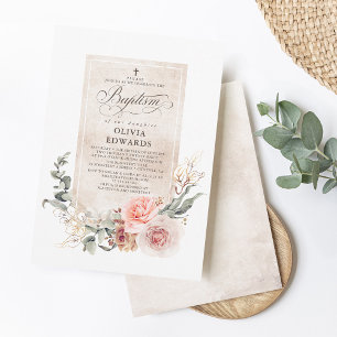 Elegante zachte pastel bloemenmeisjes doop kaart