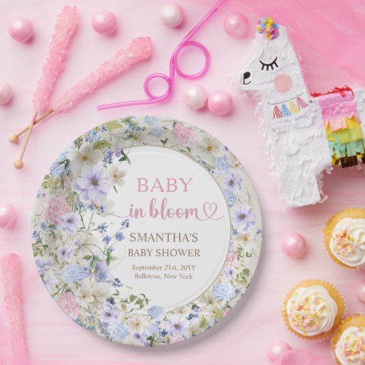 Elegante zachte pastel wilde bloemen roze lichtbla papieren bordje (Feest)