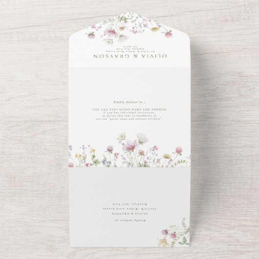 Elegante zachte pastel Wildflower Botanische bruil All In One Uitnodiging (Buitenkant)