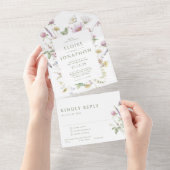 Elegante zachte pastel Wildflower Botanische bruil All In One Uitnodiging (Afscheurbaar)