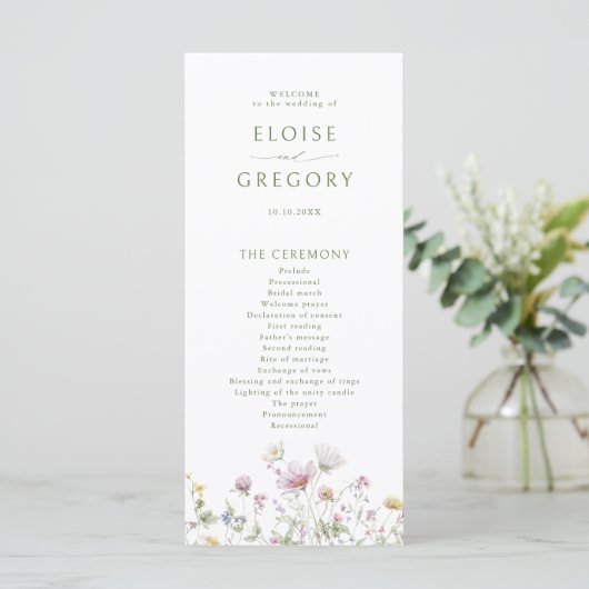 Elegante zachte pastel Wildflower Botanische bruil Programma (Staand voorkant)