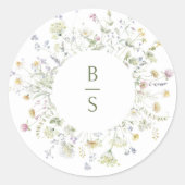 Elegante zachte pastel Wildflower Botanische bruil Ronde Sticker (Voorkant)