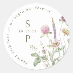 Elegante zachte pastel Wildflower Botanische bruil Ronde Sticker