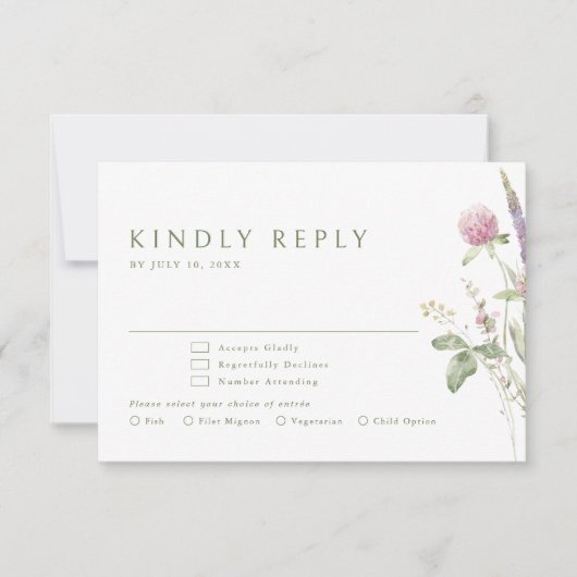 Elegante zachte pastel Wildflower Botanische bruil RSVP Kaartje (Voorkant)