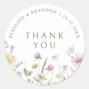 Elegante Zachte Pastel Wildflower Botanische dank Ronde Sticker