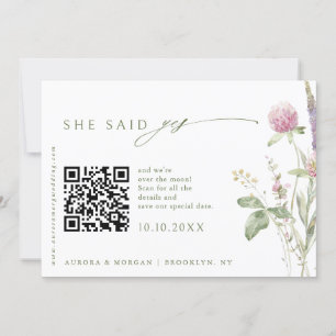 Elegante Zachte Pastel Wildflower Foto QR code Save The Date