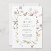 Elegante zachte pastel Wildflower QR code bruiloft Kaart (Voorkant)