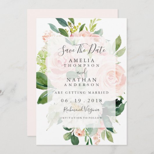 Elegante zachte perzik bloom bruiloft Save the dat Kaart (Voorkant / Achterkant)