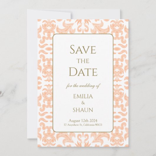 Elegante zachte perzik bruiloft bewaar de datum kaart (Voorkant)