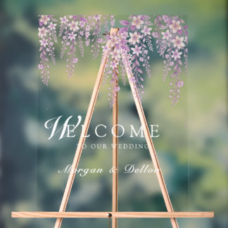 Elegante zachte roze lavendel bloemige trouwbegroe acryl bord