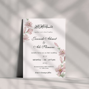 Elegante Zachte Roze Magnolia Bloemen Moslim Huwel Kaart