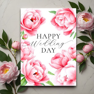 Elegante zachte roze pioen bruiloft gefeliciteerd kaart